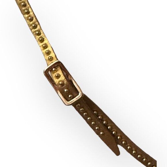 Vintage Women’s Small Gold Leather Slim Studded Belt - Picture 6 of 7